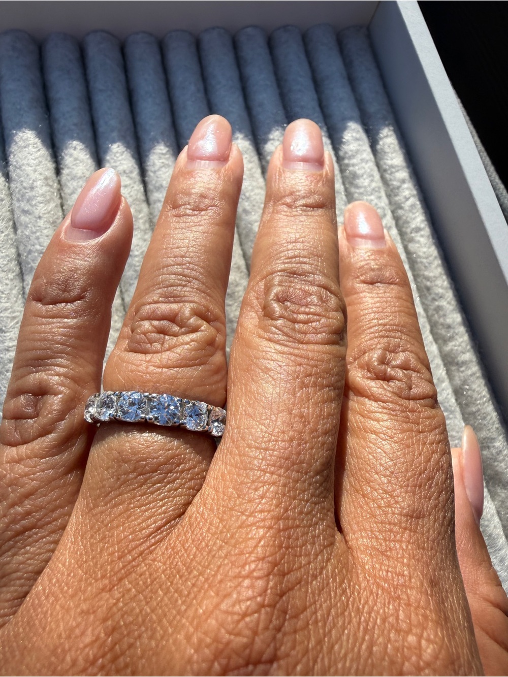 Classic sterling steel -Tone Five- cubic zirconia Eternity Ring size 6.5